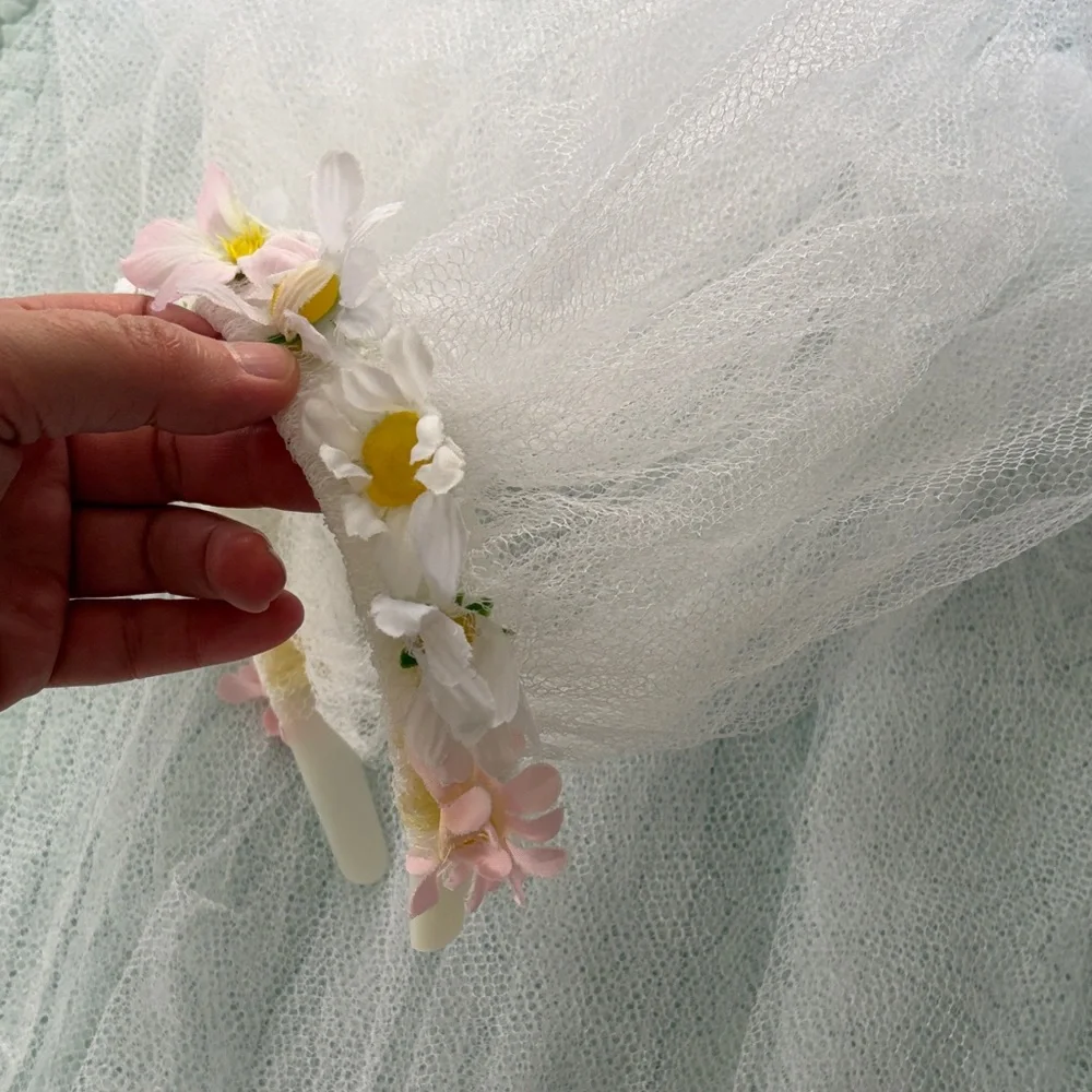 White Floral Veil Headband